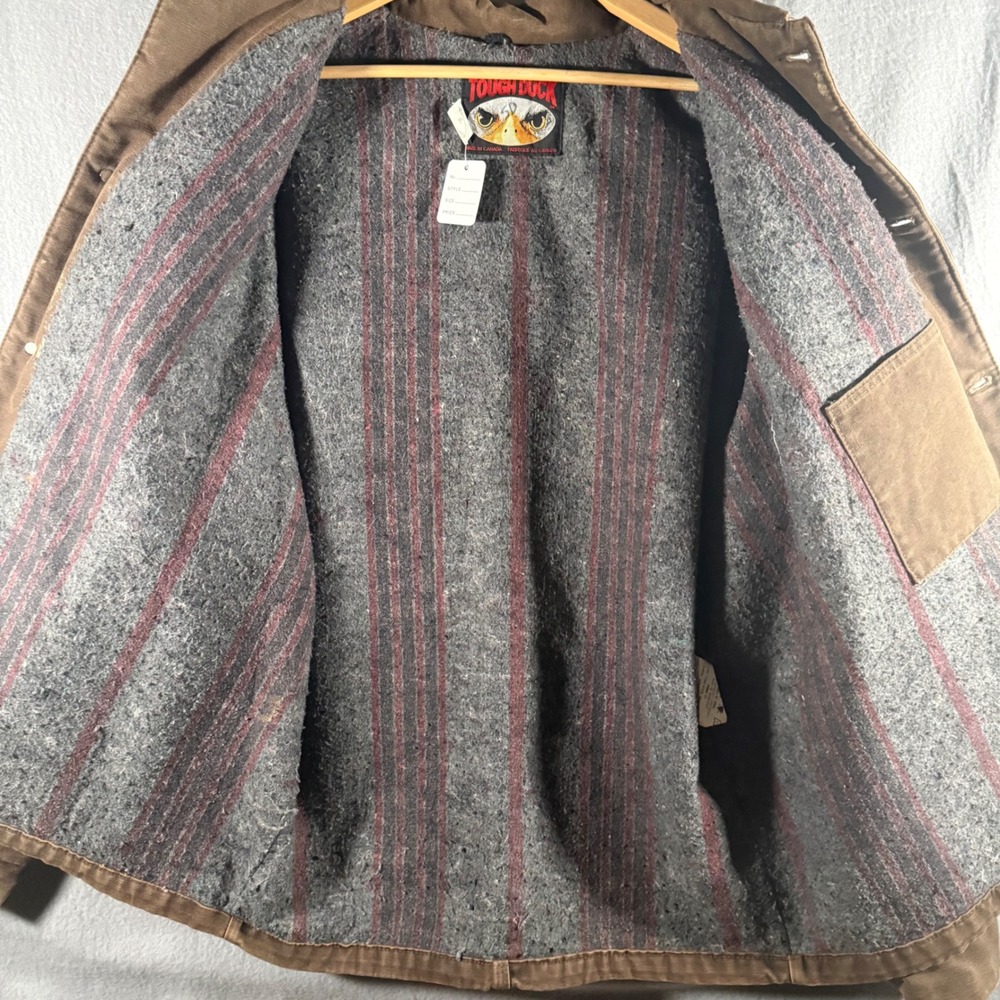 Vintage Tough Duck Brown Canvas Chore Jacket XL Blanket Lined Work Coat Canada - Picture 5 of 5